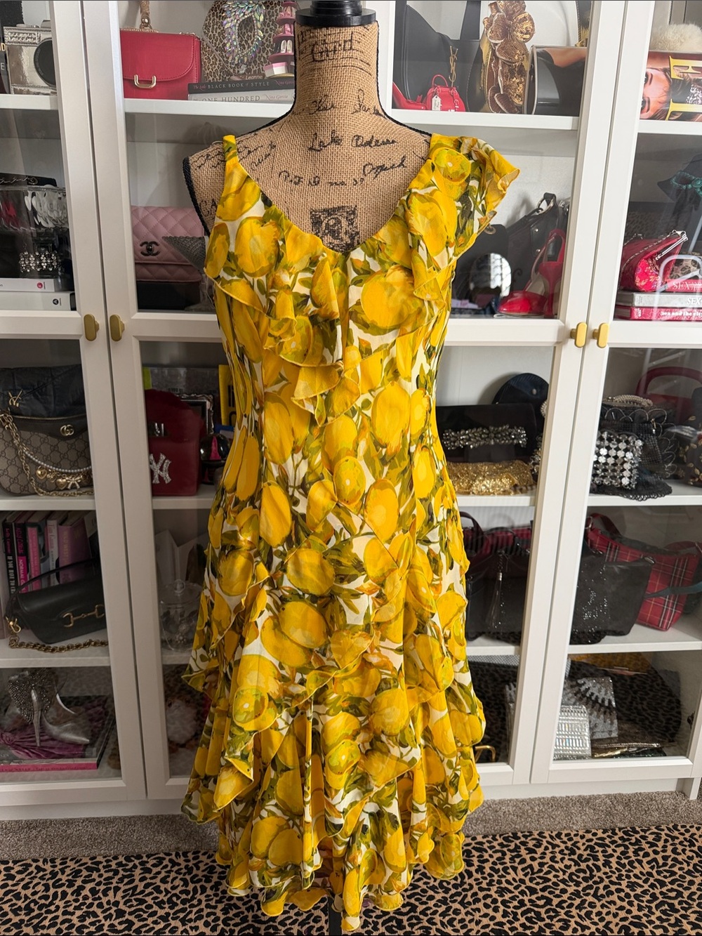 Y2K Signature by Robbie Bee Yellow Lemon-Print Ruffle Midi Dress